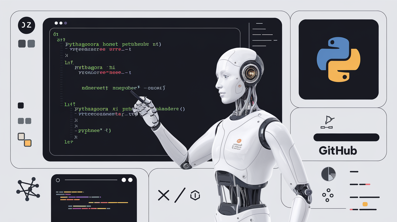 a robot and a screen containing code which showcases the pythagora AI Software development